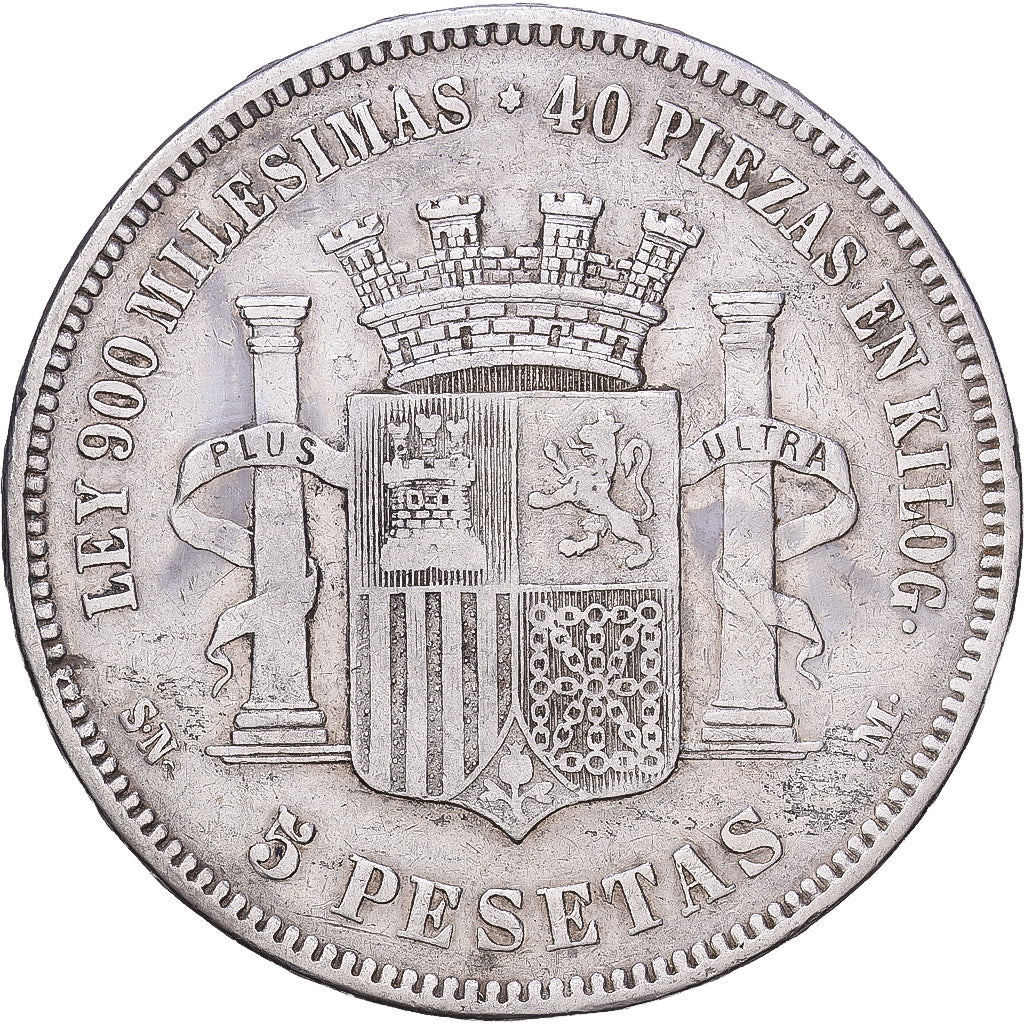 Hiszpania, Provisional Government, 5 Pesetas, 1870, Madrid, Srebro, VF(30-35)
