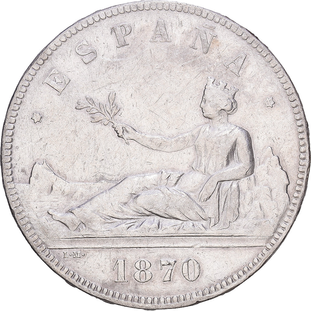Spain, Provisional Government, 5 Pesetas, 1870, Madrid, Silver, VF(30-35)