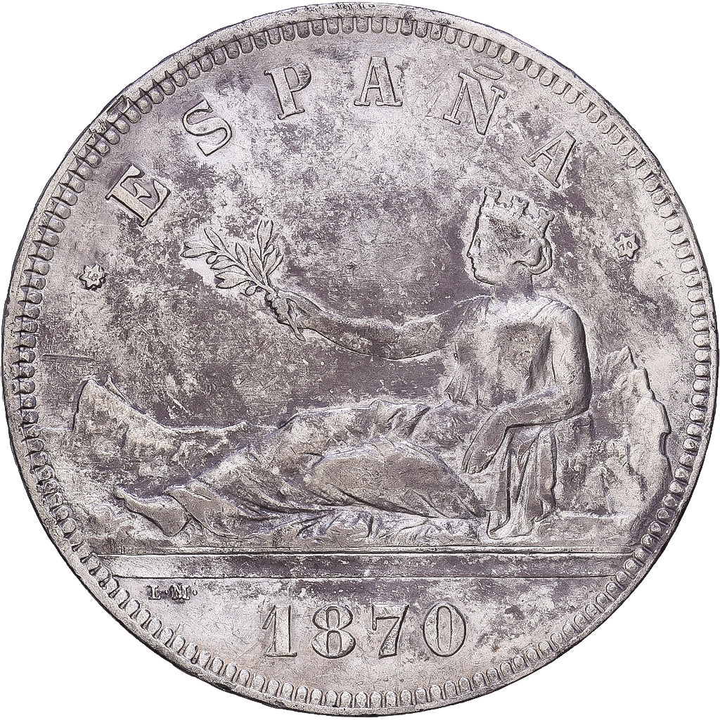 Spain, Provisional Government, 5 Pesetas, 1870, Madrid, Silver, VF(30-35)