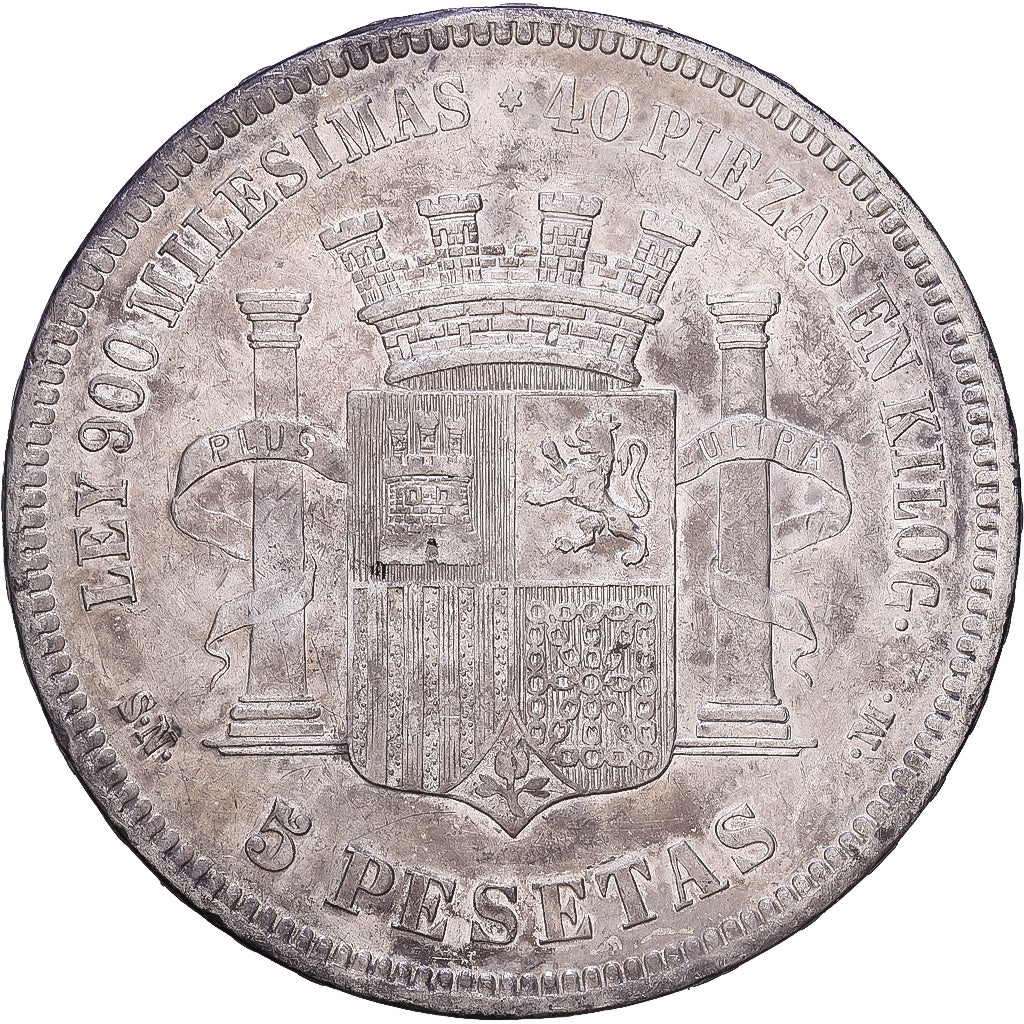Spain, Provisional Government, 5 Pesetas, 1870, Madrid, Silver, VF(30-35)