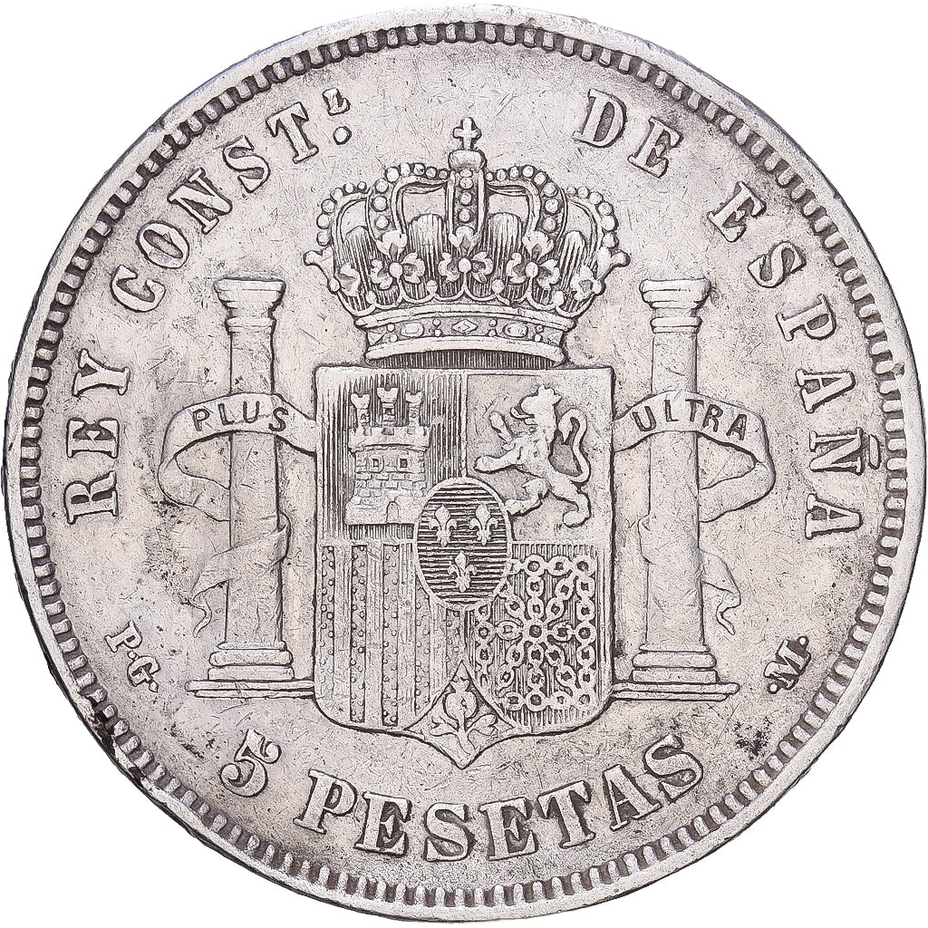 España, Alfonso XIII, 5 Pesetas, 1891, Madrid, Plata, BC+, KM:689
