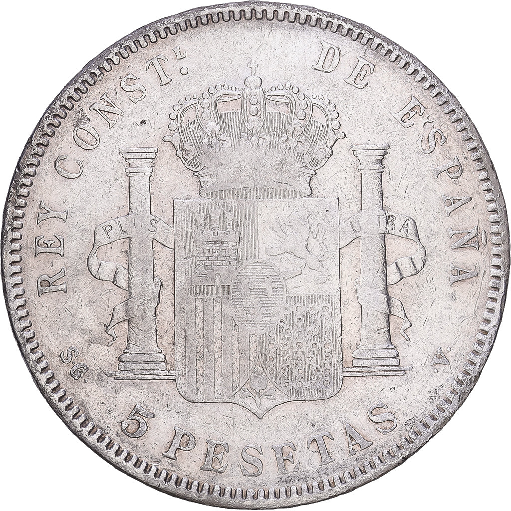 Coin, Spain, Alfonso XIII, 5 Pesetas, 1897, Valencia, AU(55-58), Silver, KM:707