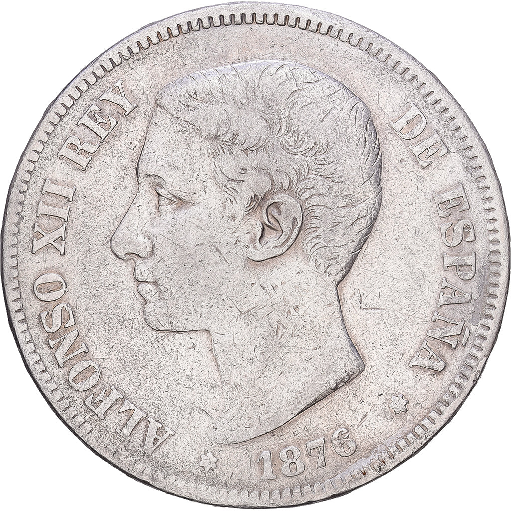 Espagne, Alfonso XII, 5 Pesetas, 1876, Madrid, TB+, Argent, KM:671