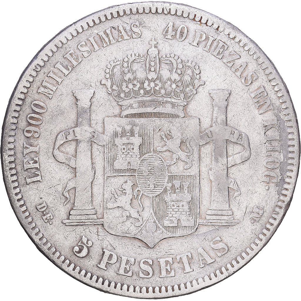 Espagne, Alfonso XII, 5 Pesetas, 1876, Madrid, TB+, Argent, KM:671
