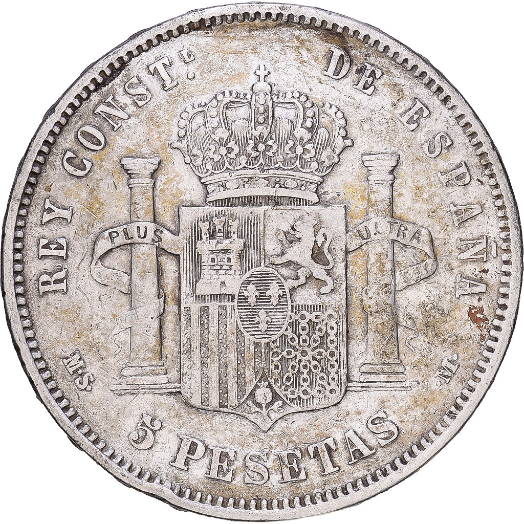 Spanien, Alfonso XII, 5 Pesetas, 1885 (87), Madrid, Silber, S+, KM:688