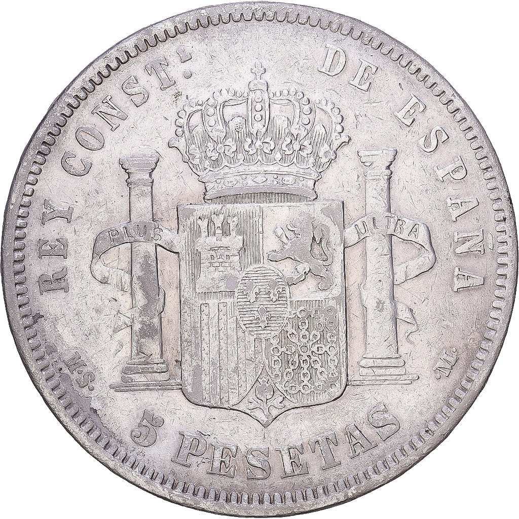 Hiszpania, Alfonso XII, 5 Pesetas, 1885, Madrid, Srebro, VF(30-35), KM:688