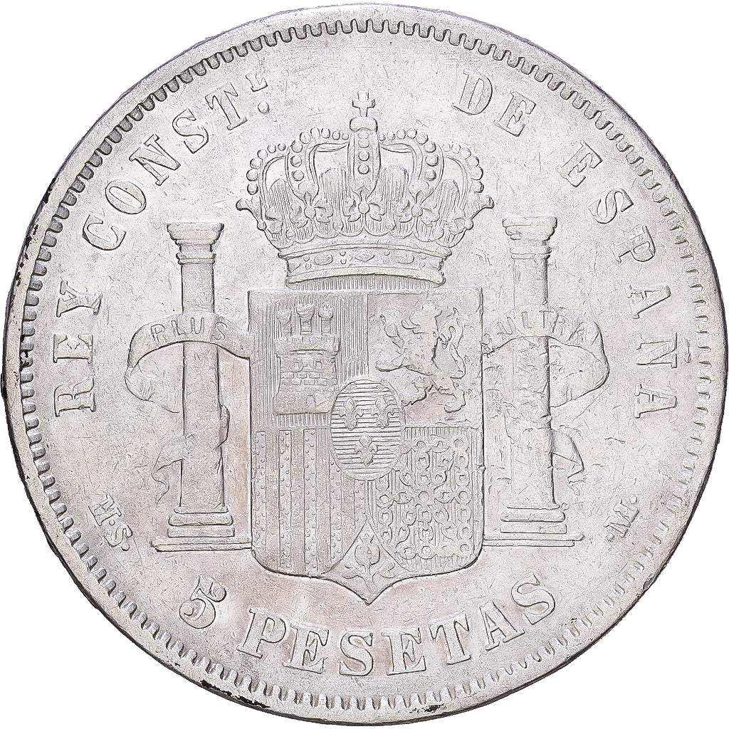 España, Alfonso XII, 5 Pesetas, 1882, Madrid, Plata, BC+, KM:688