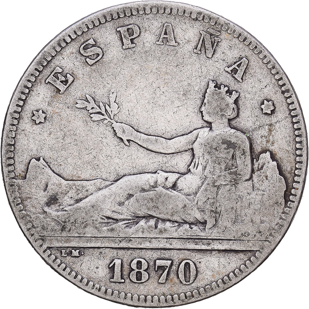 Spain, Provisional Government, 2 Pesetas, 1870, Madrid, EF(40-45), Silver