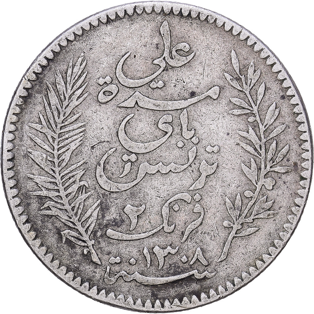 Münze, Tunesien, Ali Bey, 2 Francs, 1891, Paris, SS, Silber, KM:225