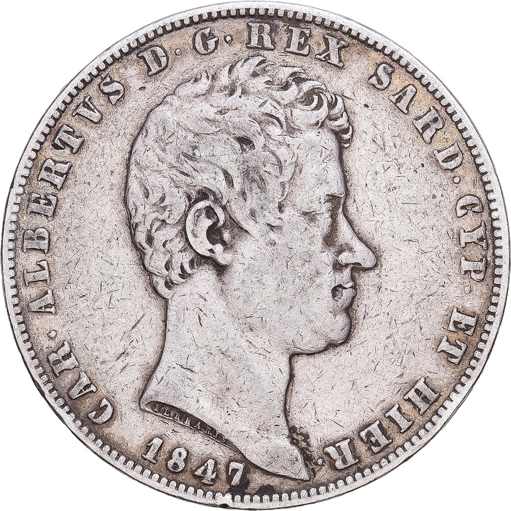 Moneda, Estados italianos, SARDINIA, Carlo Alberto, 5 Lire, 1847, Genoa, MBC