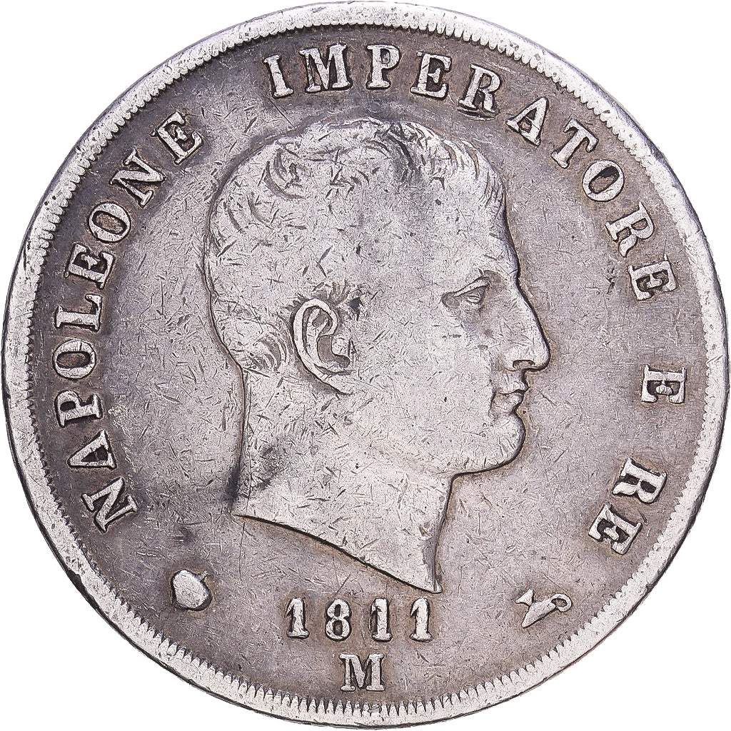 ITALIAN STATES, 5 Lire, 1811, Milan, KM #10.4, EF(40-45), Silver, 24.81