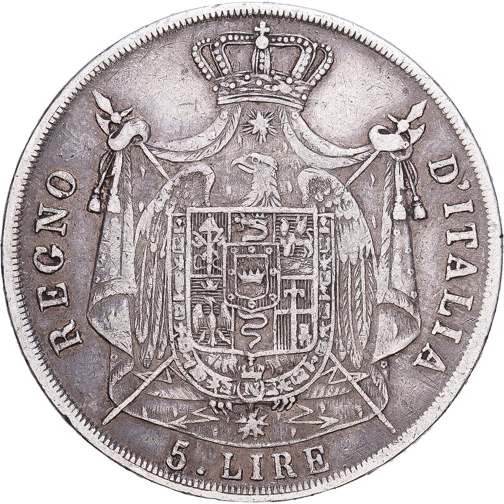 ITALIAN STATES, 5 Lire, 1811, Milan, KM #10.4, EF(40-45), Silver, 24.81
