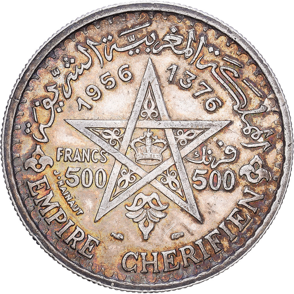 Marruecos, Mohammed V, 500 Francs, AH 1376 (1956), Paris, Plata, MBC+