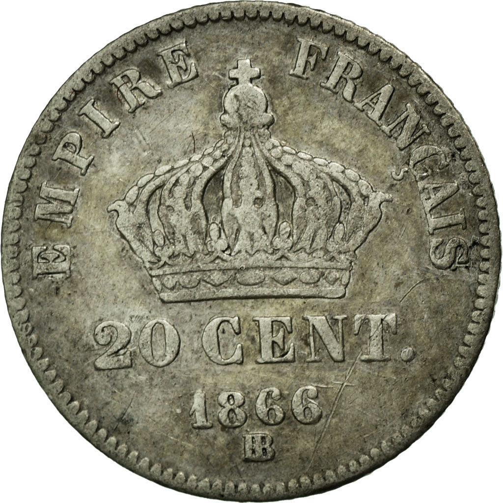 Moneta, Francia, Napoleon III, Napoléon III, 20 Centimes, 1866, Strasbourg, BB