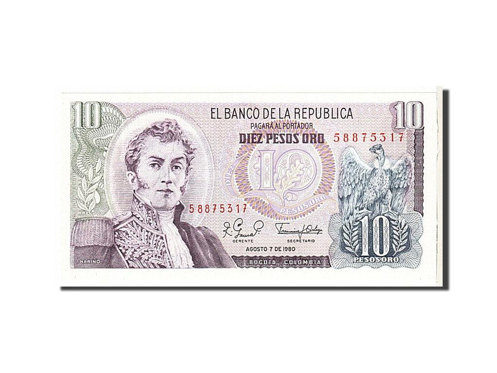 Banknote, Colombia, 10 Pesos Oro, 1980, UNC(65-70)