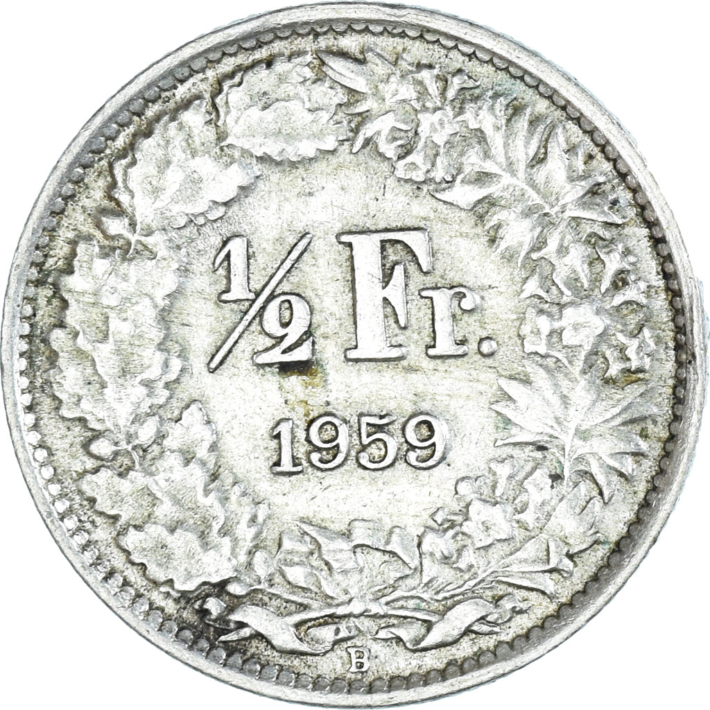 Zwitserland, 1/2 Franc, 1959, Bern, ZF+, Zilver, KM:23