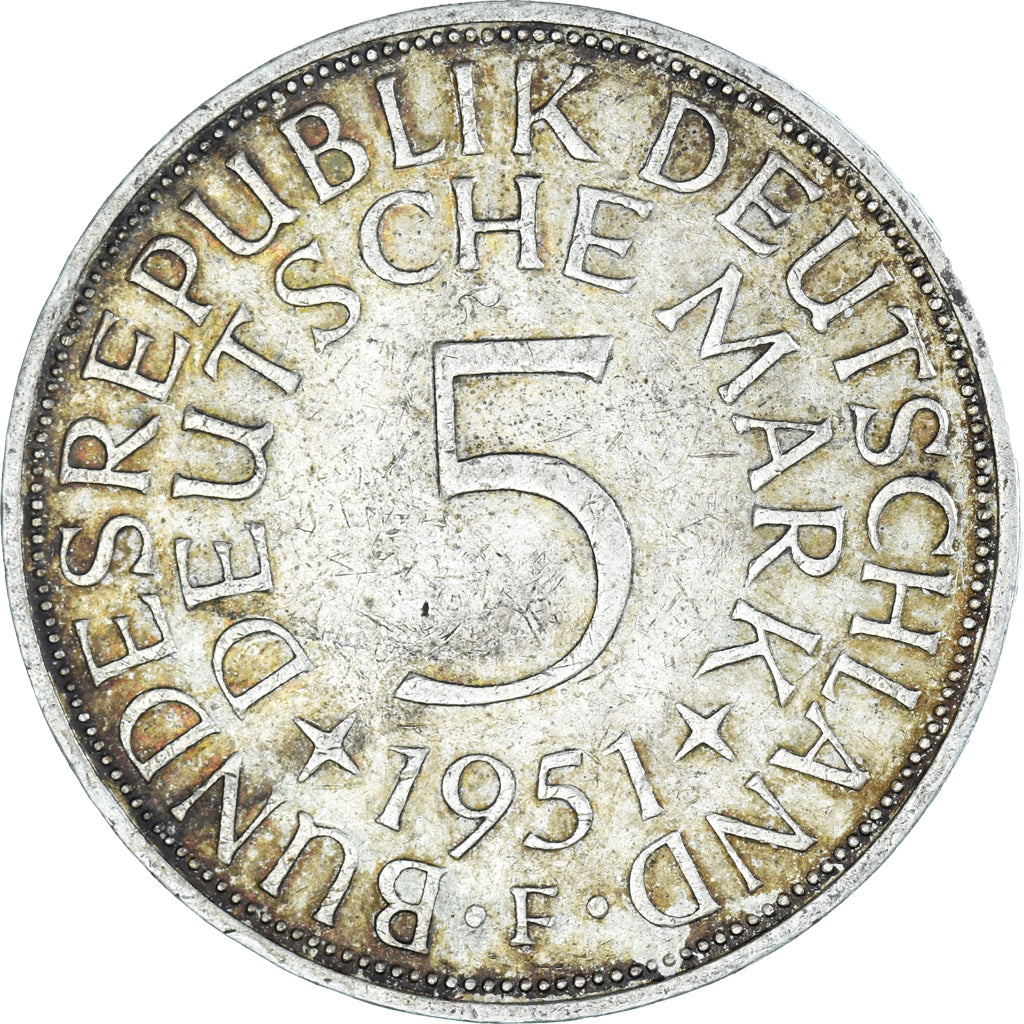 Moneta, GERMANIA - REPUBBLICA FEDERALE, 5 Mark, 1951, Stuttgart, BB, Argento