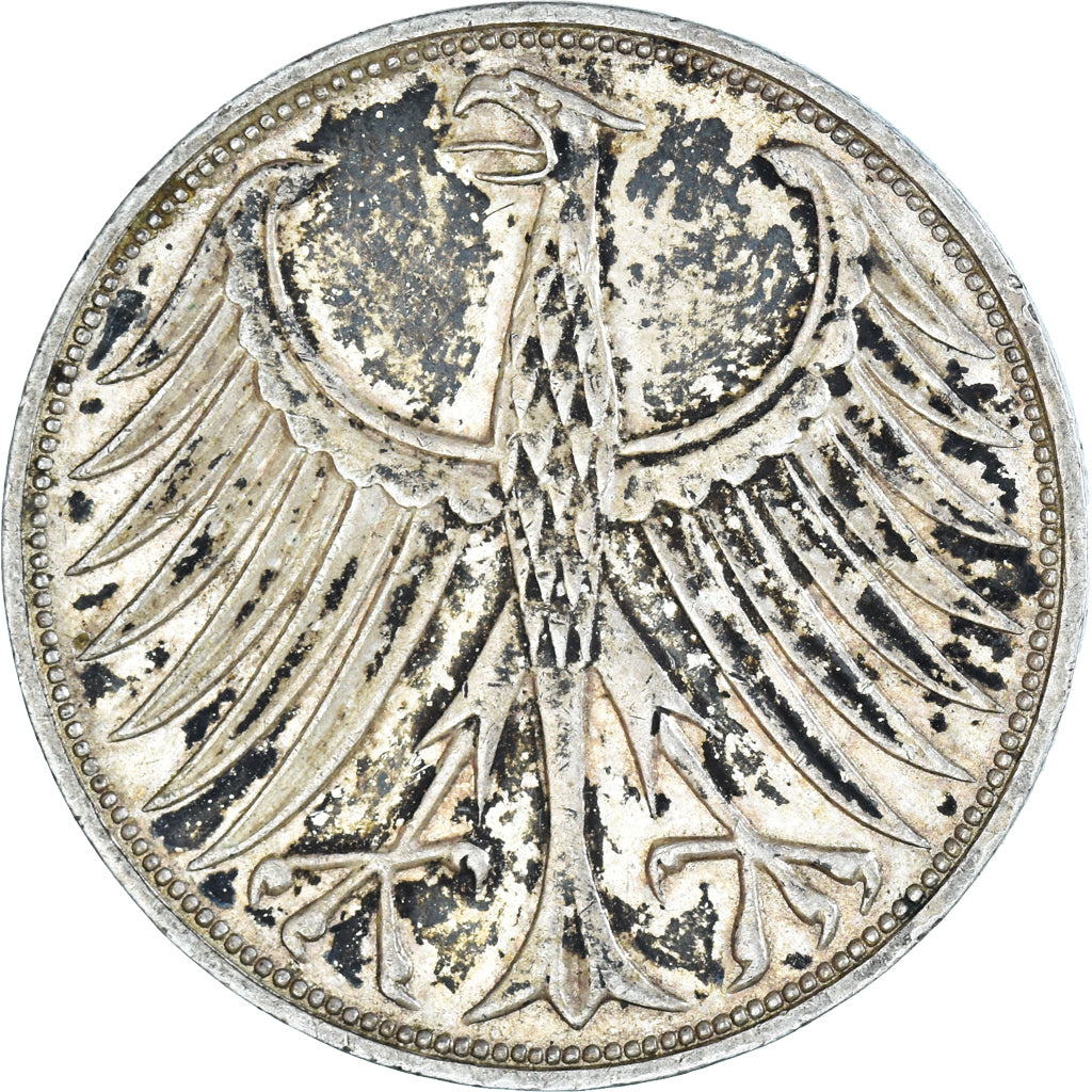 Coin, GERMANY - FEDERAL REPUBLIC, 5 Mark, 1970, Karlsruhe, EF(40-45), Silver