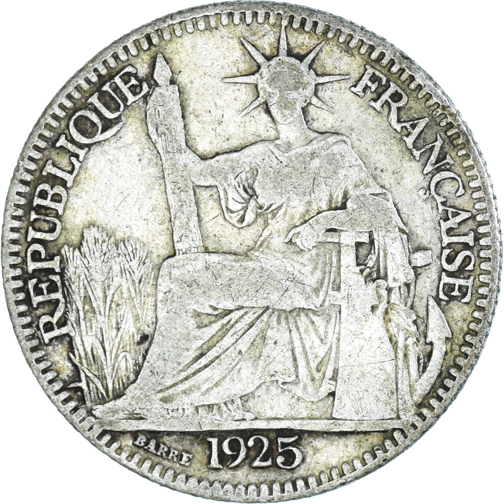 Moneta, INDOCINA FRANCESE, 10 Cents, 1925, Paris, MB+, Argento, KM:16.1