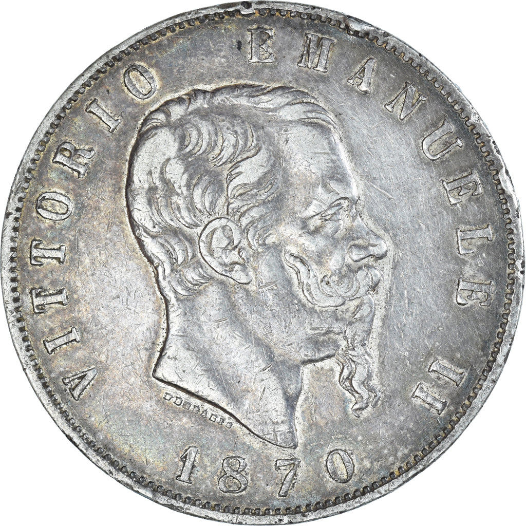 Coin, Italy, Vittorio Emanuele II, 5 Lire, 1870, Milan, VF(30-35), Silver