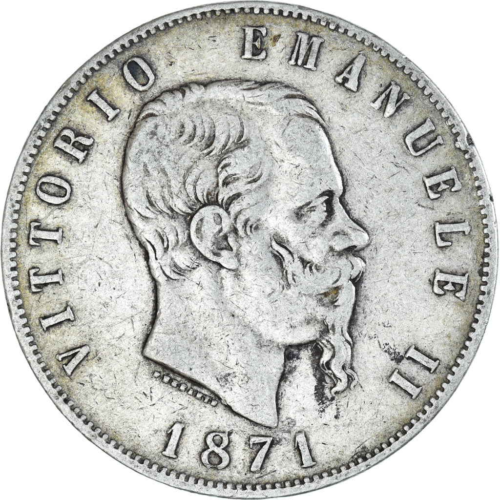 Coin, Italy, Vittorio Emanuele II, 5 Lire, 1871, Milan, VF(30-35), Silver
