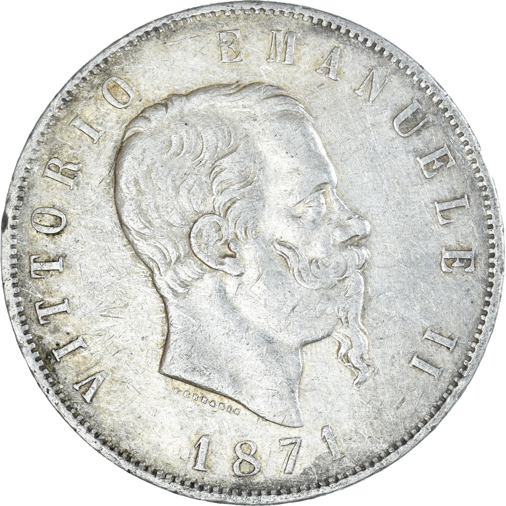 Moneta, Italia, Vittorio Emanuele II, 5 Lire, 1871, Milan, MB+, Argento, KM:8.3