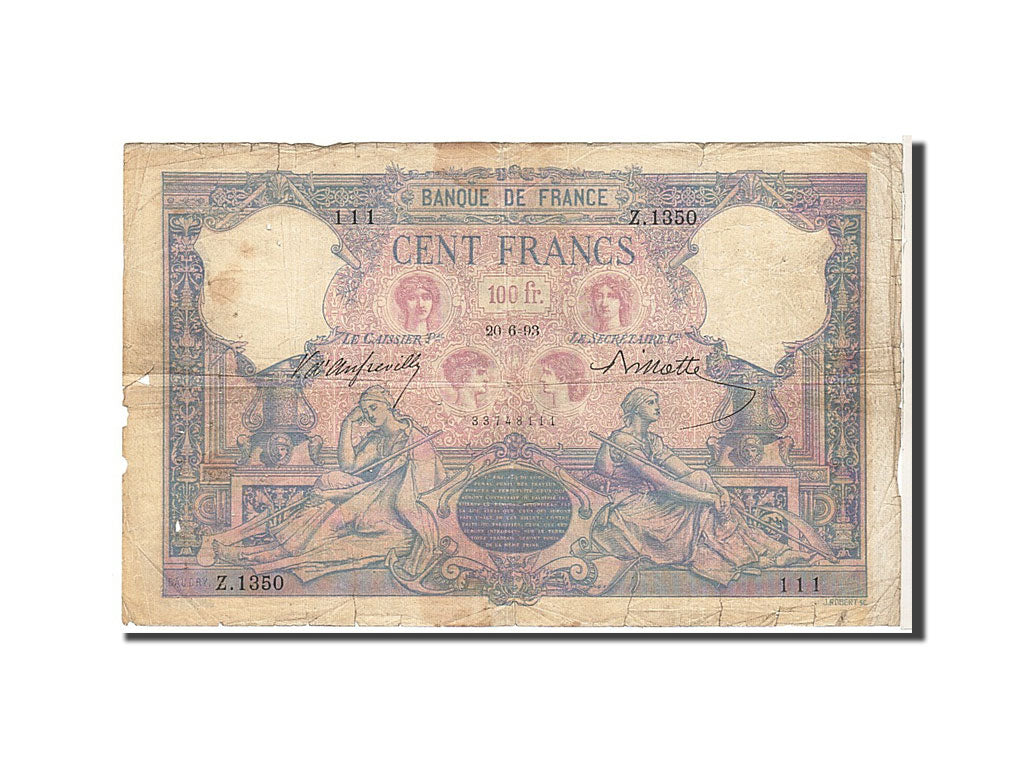 Banconote, Francia, 100 Francs, 100 F 1888-1909 ''Bleu et Rose'', 1893