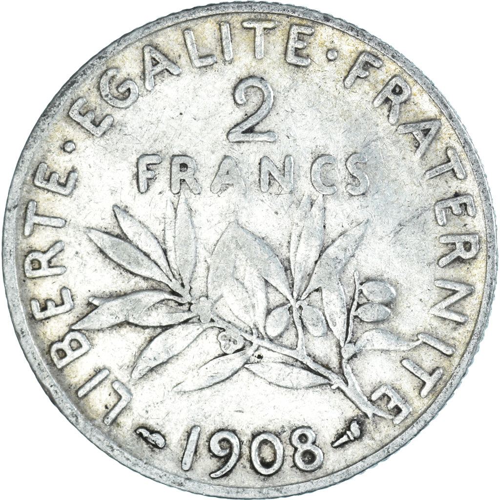 Monnaie, France, Semeuse, 2 Francs, 1908, Paris, TB, Argent, Gadoury:532