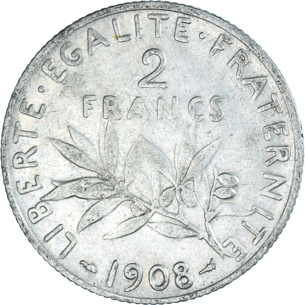 Coin, France, Semeuse, 2 Francs, 1908, Paris, VF(20-25), Silver, KM:845.1