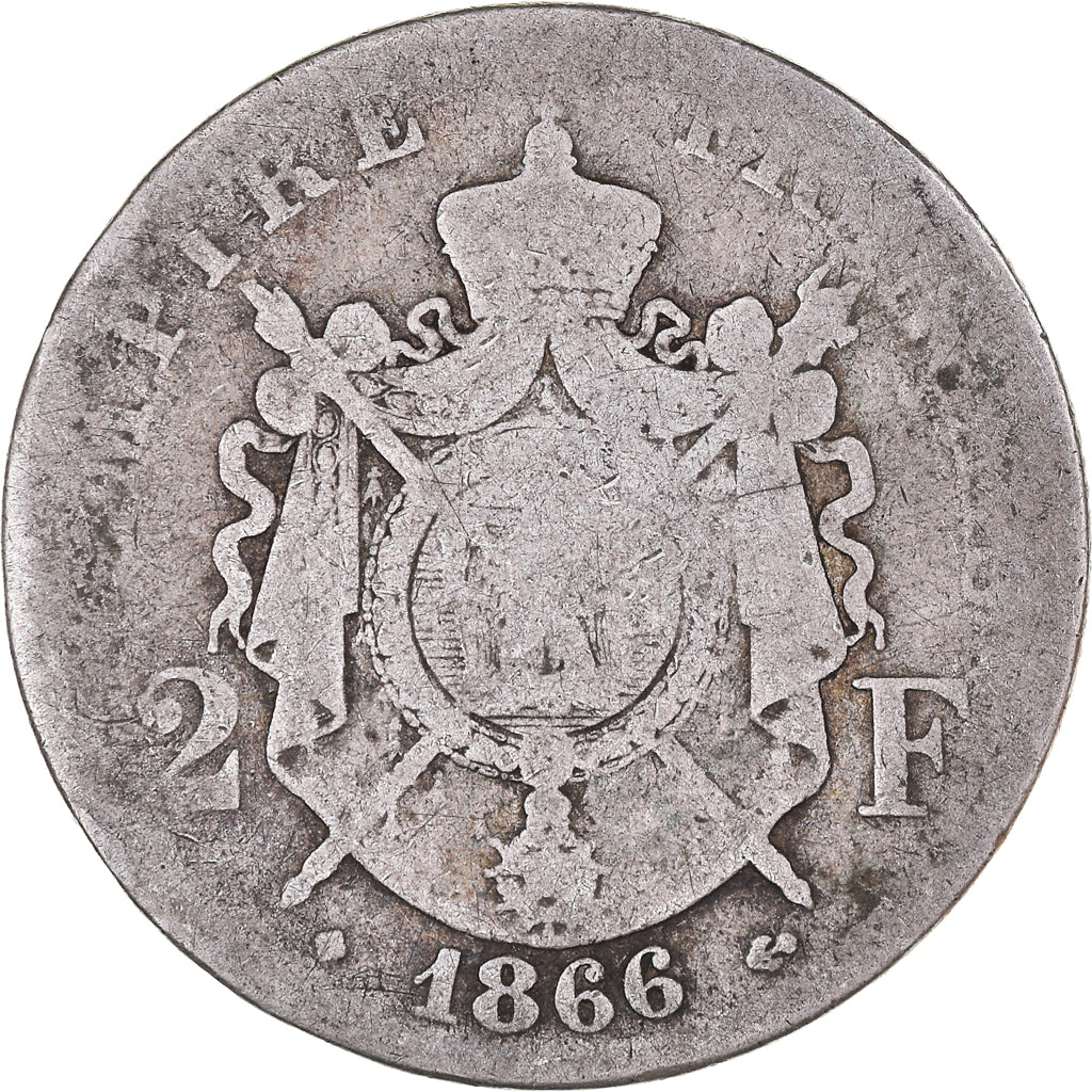 Coin, France, Napoleon III, 2 Francs, 1866, Strasbourg, F(12-15), Silver