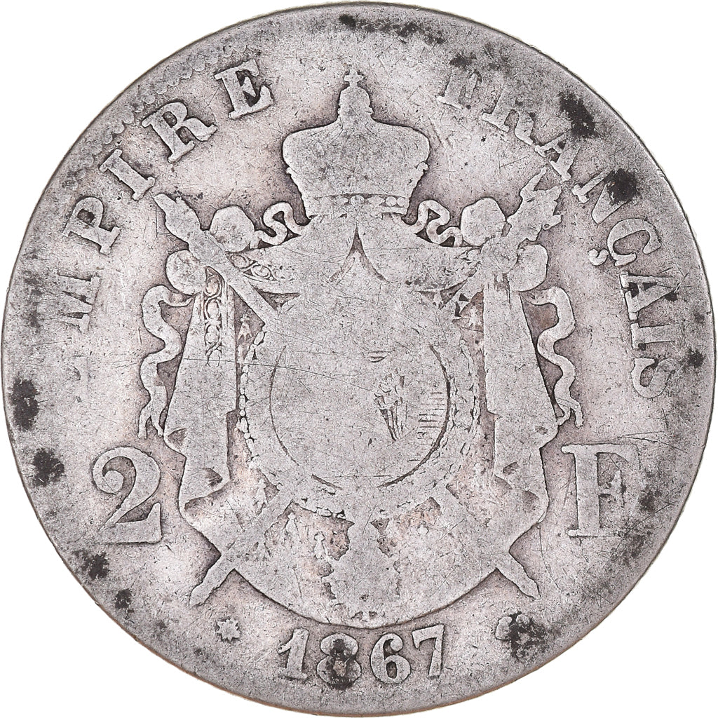 Coin, France, Napoleon III, 2 Francs, 1867, Paris, F(12-15), Silver, KM:807.1