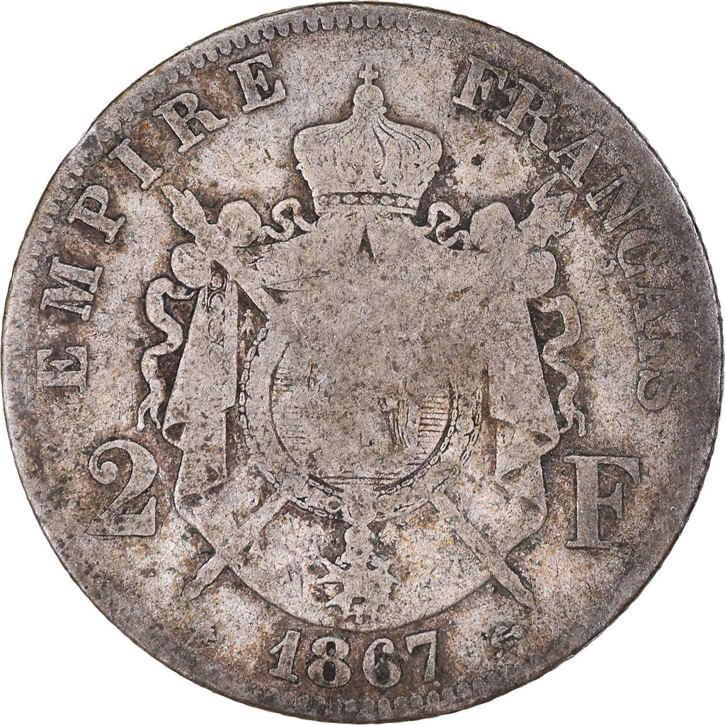 Monnaie, France, Napoleon III, 2 Francs, 1867, Paris, B+, Argent, Gadoury:527