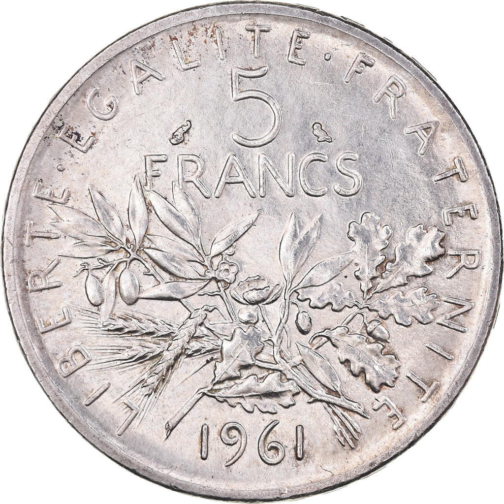 Munten, Frankrijk, Semeuse, 5 Francs, 1961, Paris, PR+, Zilver, KM:926