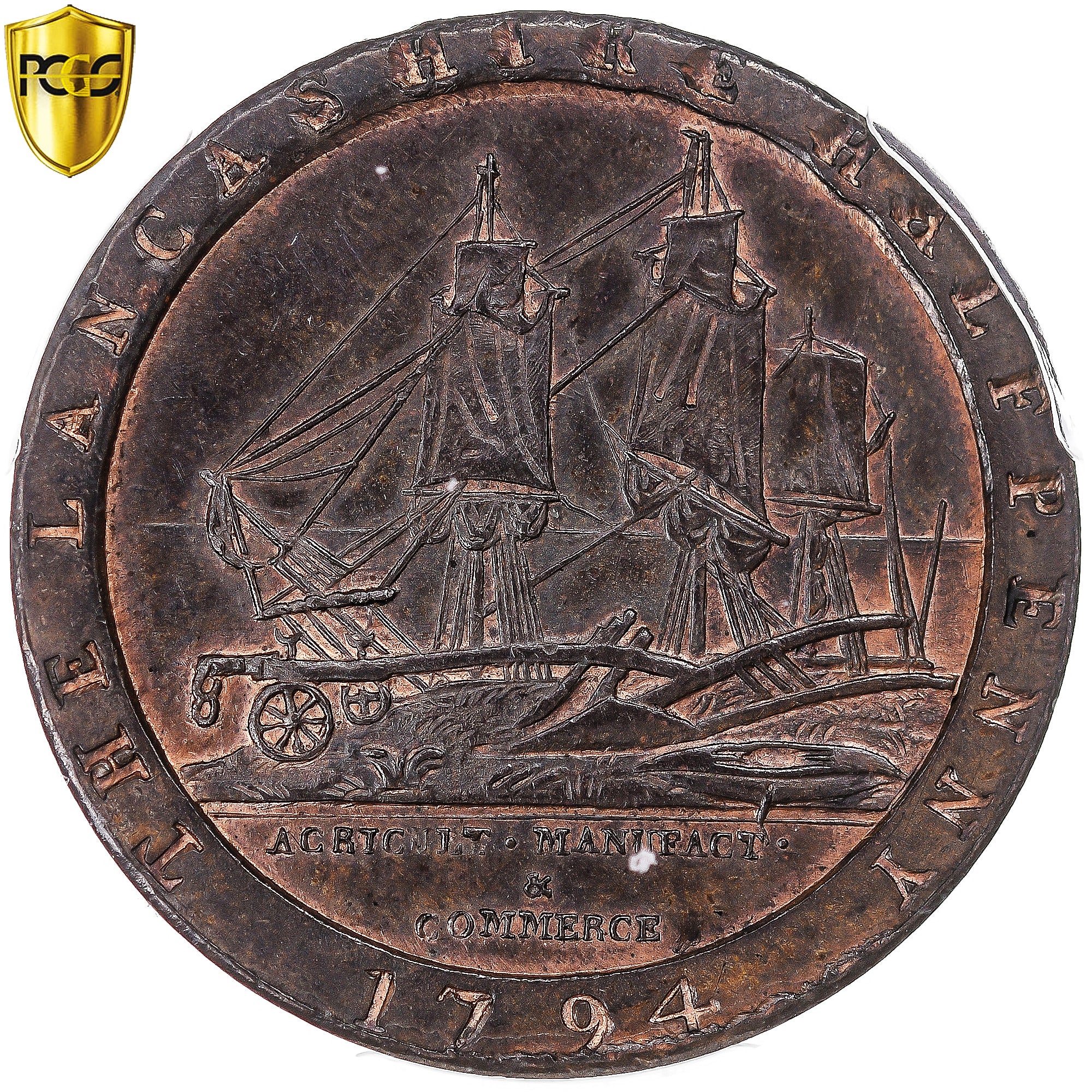 Reino Unido, Lancashire, Daniel Eccleston, Halfpenny Token, 1794, Soho, Cobre
