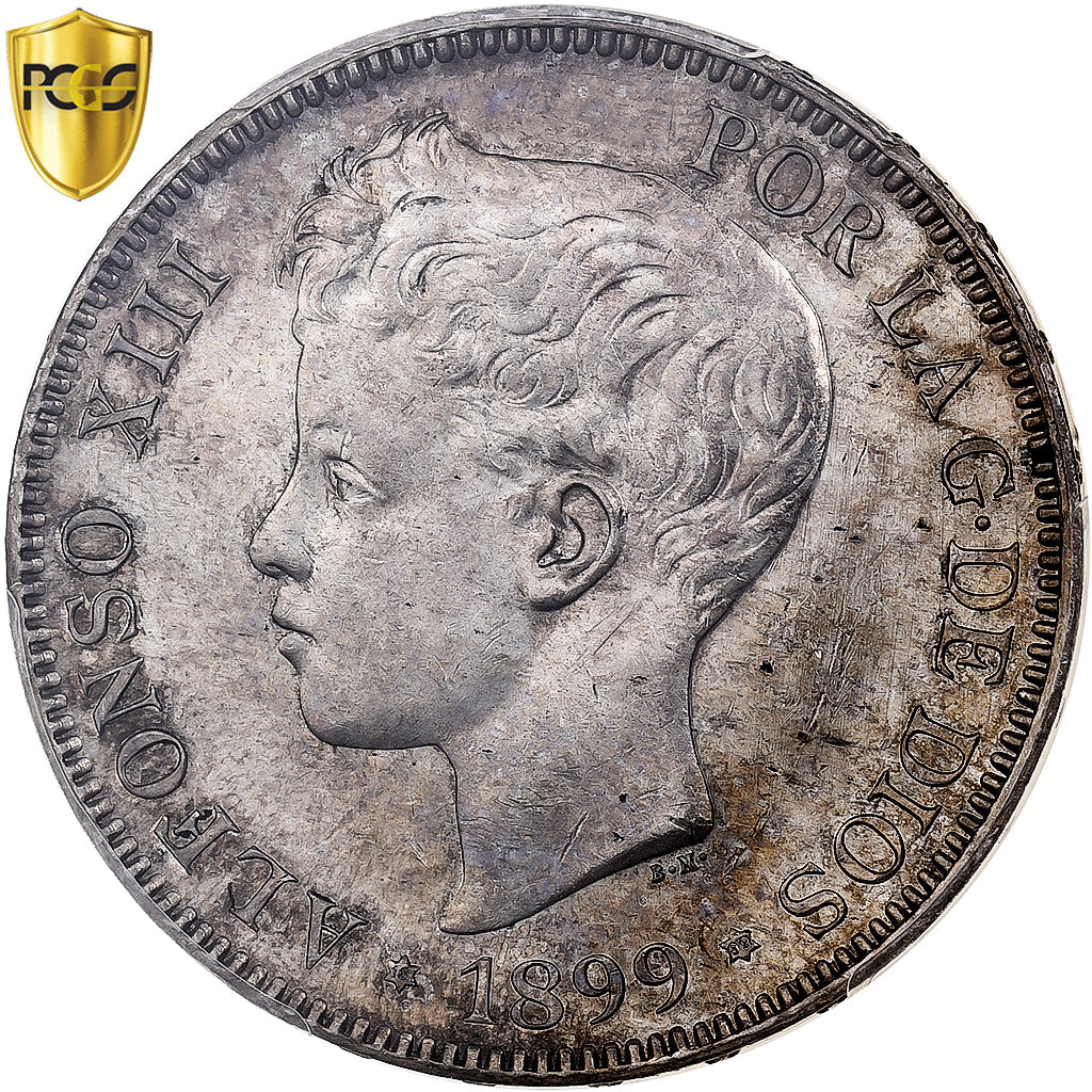 Moneda, España, Alfonso XIII, 5 Pesetas, 1899, Madrid, PCGS, MS62, EBC+, Plata