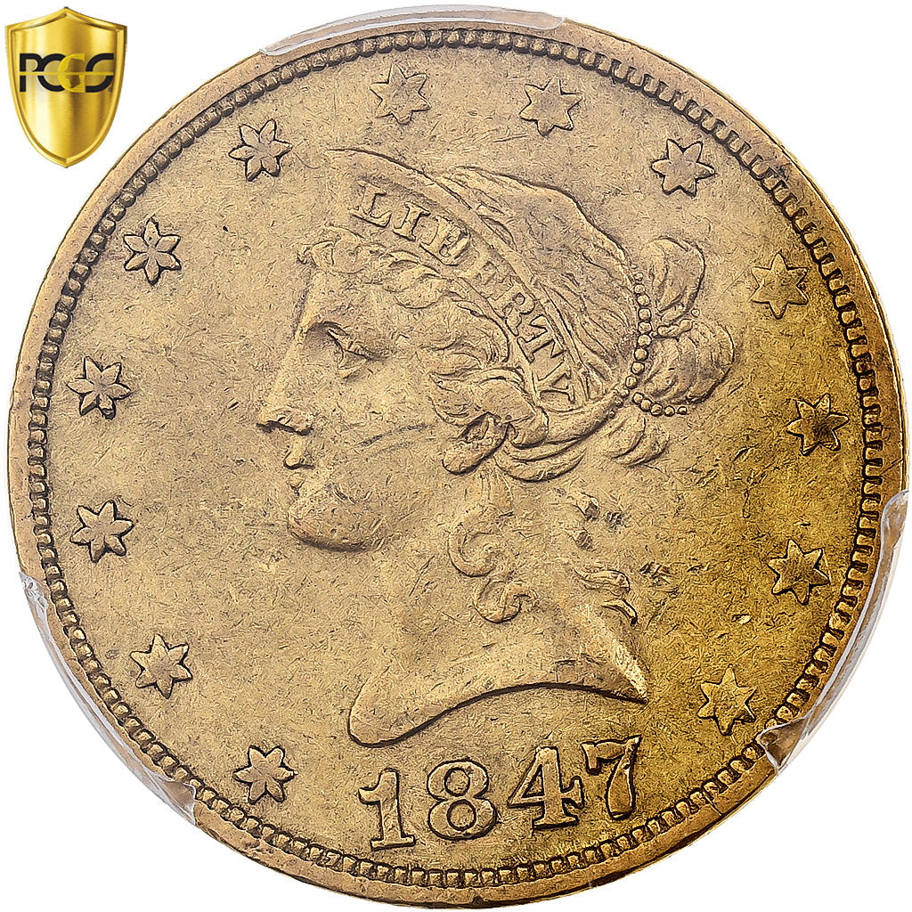 United States, 10 Dollars, Coronet Head, 1847, New Orleans, Gold, PCGS, XF40