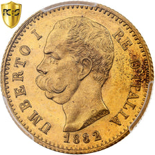 Itália, Umberto I, 20 Lire, 1882, Rome, Dourado, PCGS, MS64, KM:21