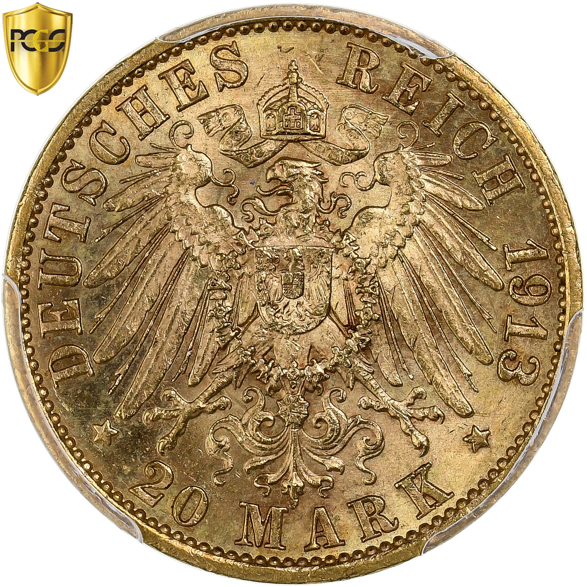 Kingdom of Prussia, Wilhelm II, 20 Mark, 1913, Berlin, Gold, PCGS, MS62, KM:537
