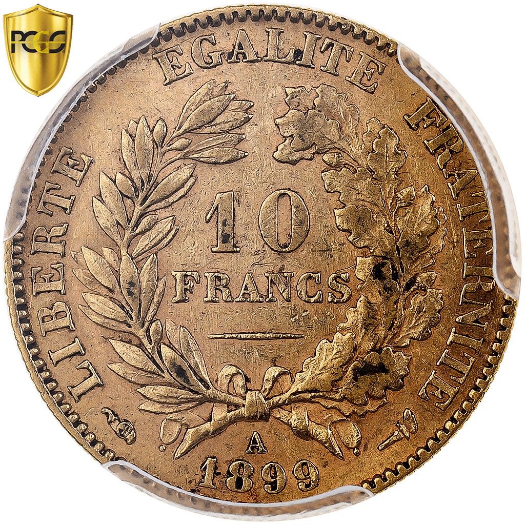 Frankreich, 10 Francs, Cérès, 1899, Paris, Gold, PCGS, SS+, Le Franc:F.508