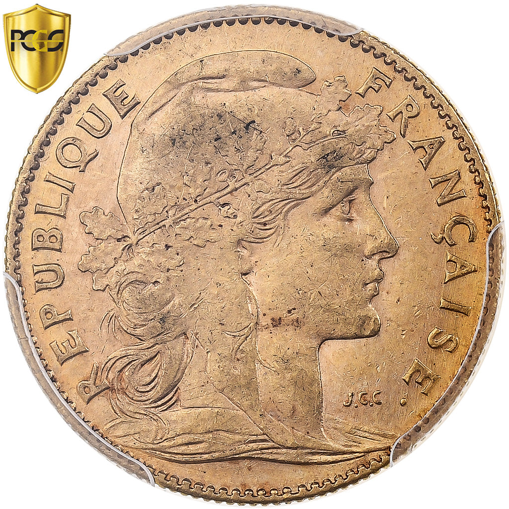 Francja, 10 Francs, Marianne, 1907, Paris, Złoto, PCGS, AU(55-58), Le