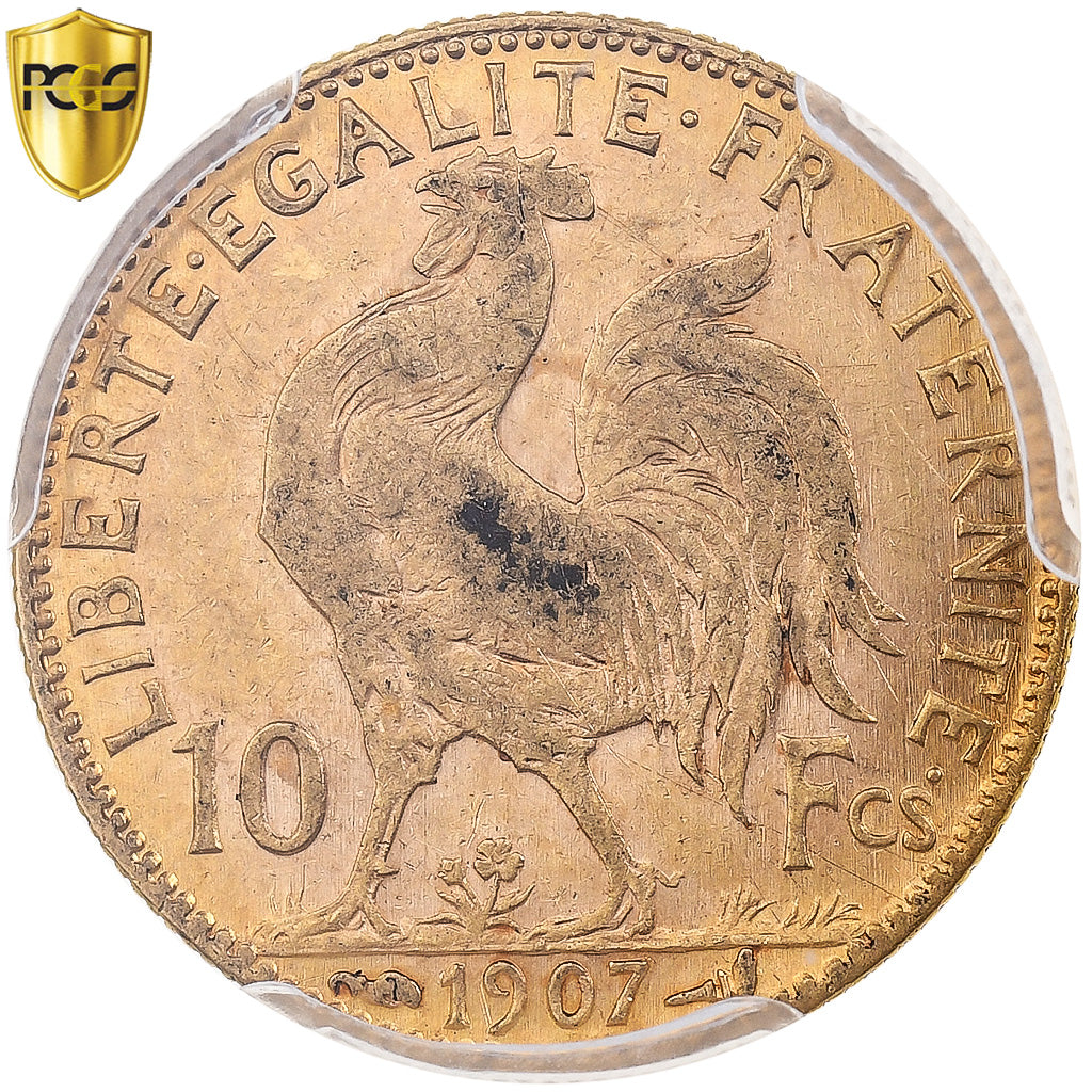Francja, 10 Francs, Marianne, 1907, Paris, Złoto, PCGS, AU(55-58), Le
