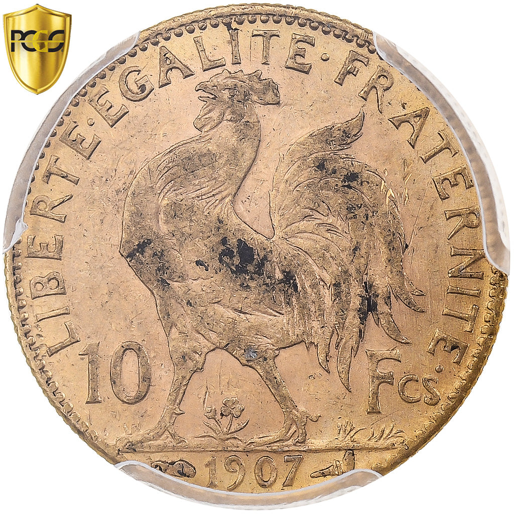 Francia, 10 Francs, Marianne, 1907, Paris, Oro, PCGS, EBC, Le Franc:F.509