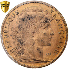 Francja, 10 Francs, Marianne, 1907, Paris, Złoto, PCGS, MS62, Gadoury:1017