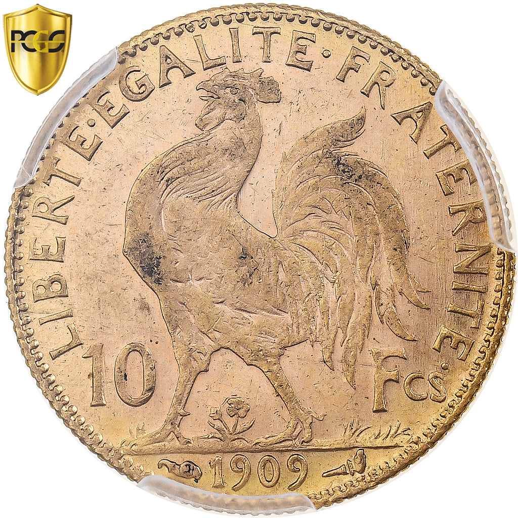 France, 10 Francs, Marianne, 1909, Paris, Gold, PCGS, MS(60-62), Le Franc:F.509