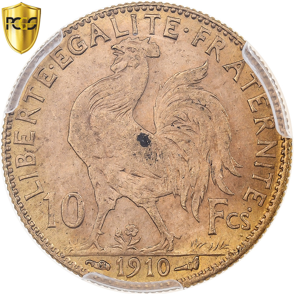 Frankrijk, 10 Francs, Marianne, 1910, Paris, Goud, PCGS, UNC-, Le Franc:F.509