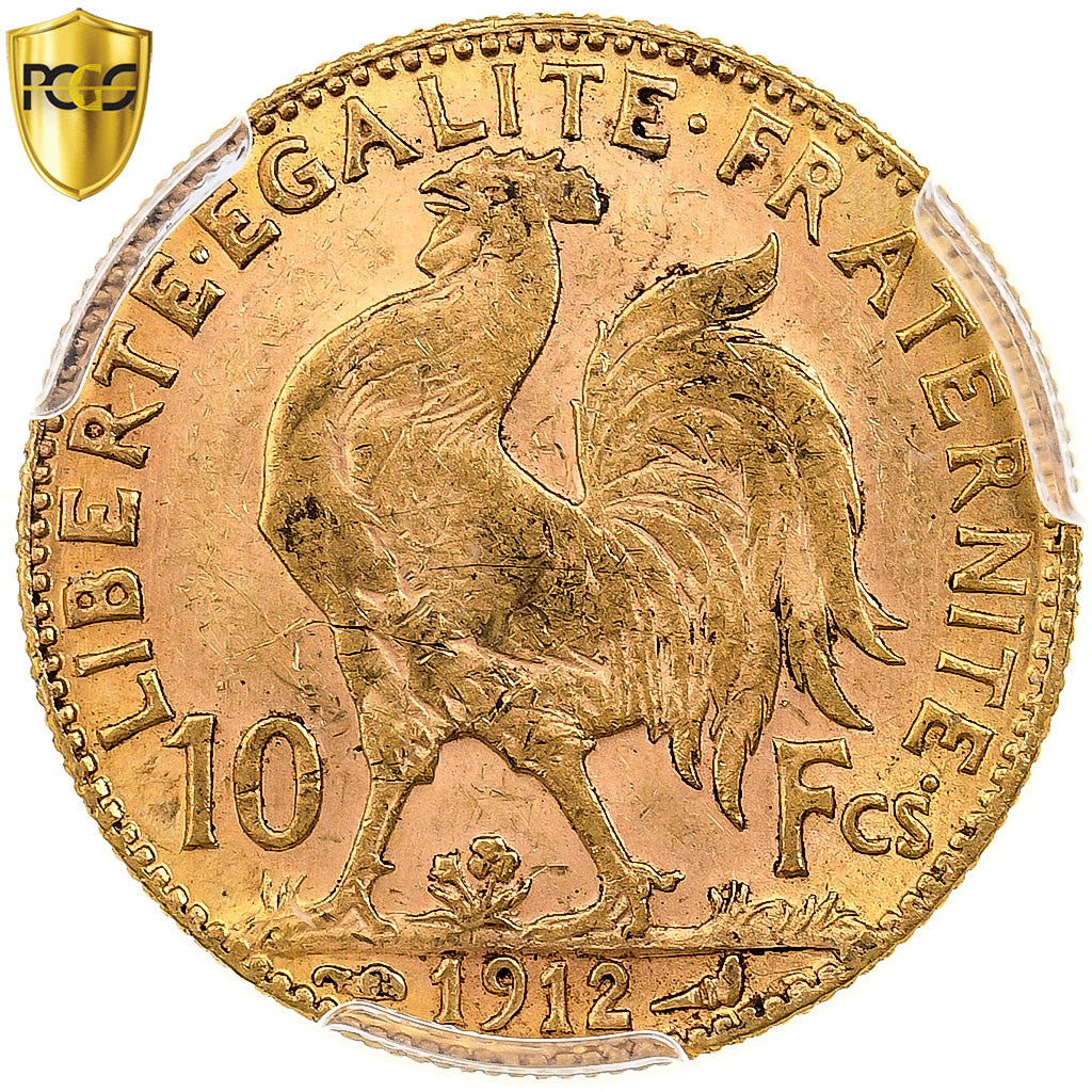 França, 10 Francs, Marianne, 1912, Paris, Dourado, PCGS, AU58, Gadoury:1017