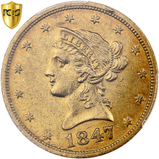 United States, 10 Dollars, Coronet Head, 1847, New Orleans, Gold, PCGS, AU53