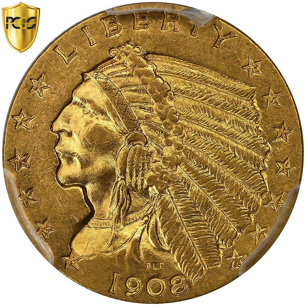 United States, $2.50, Quarter Eagle, Indian Head, 1908, Philadelphia, Gold