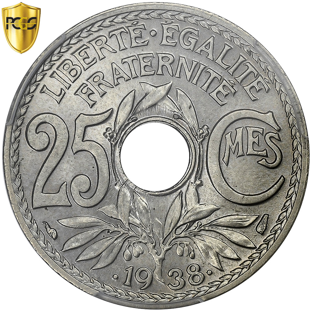 Francja, 25 Centimes, Lindauer, 1938, Melchior, PCGS, MS66, Gadoury:381, Le