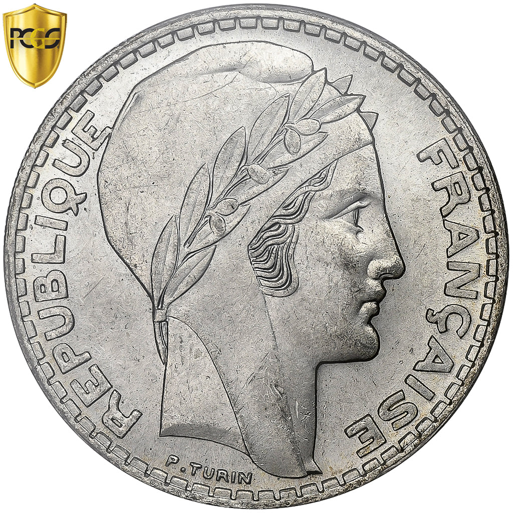 Francja, 20 Francs, Turin, 1934, Paris, Srebro, PCGS, MS(63), Le Franc:F.400